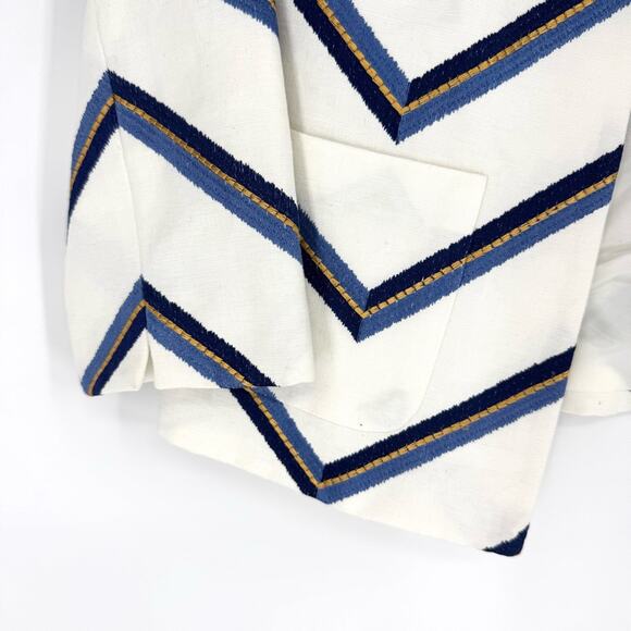 Paperwhite Chevron Open Jacket White Blue Gold Size 4 - Picture 6 of 10